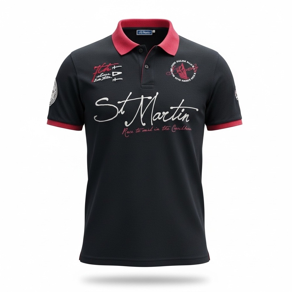 BEVERLY St Martin Sailing Club Polo Shirt Mens XL Navy Red‎ Trim Embroidered